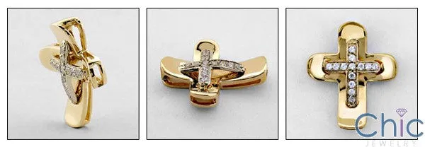 Cubic Zirconia Cz .25 TCW Two Tone Gold Cross Pendant