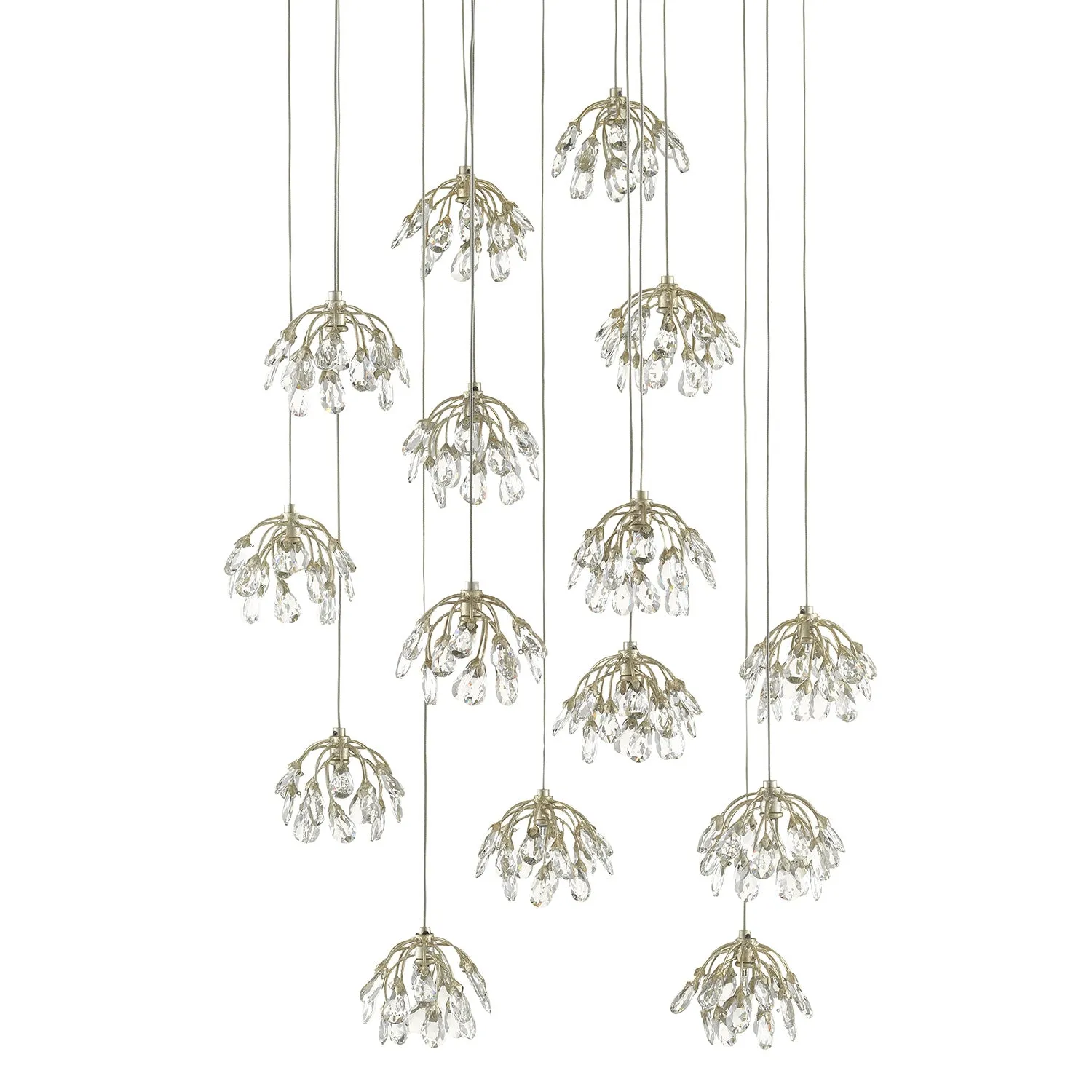 Currey & Co Crystal Bud Round 15-Light Multi-Drop Pendant
