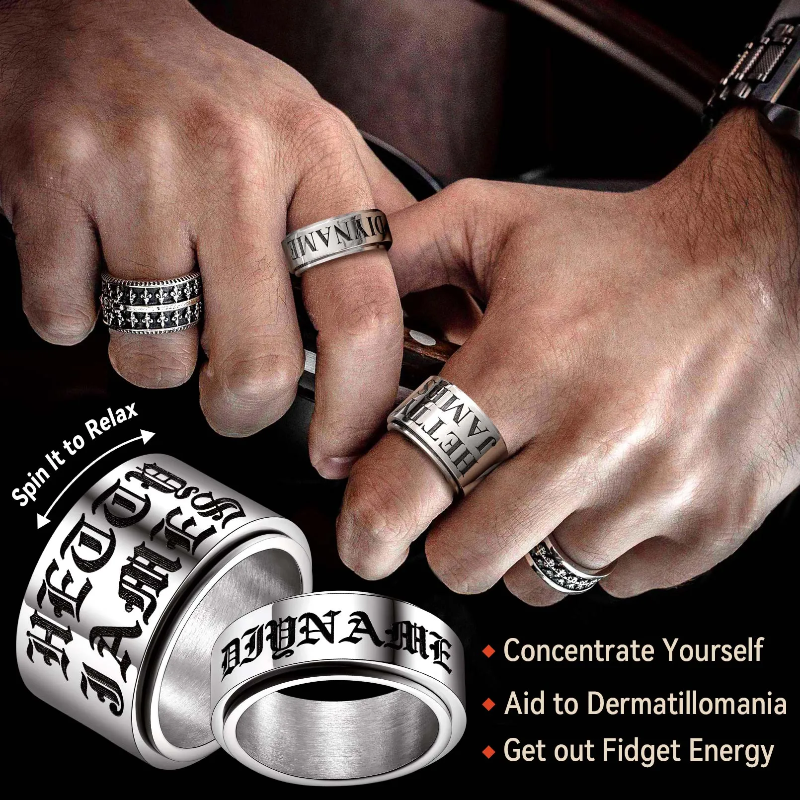 Custom Fidget Spinner Anxiety Rings for Men Women, 9mm/15mm