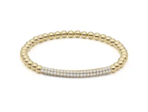 CZ Bar Beaded Stretch Bracelet - 18K Gold Plated