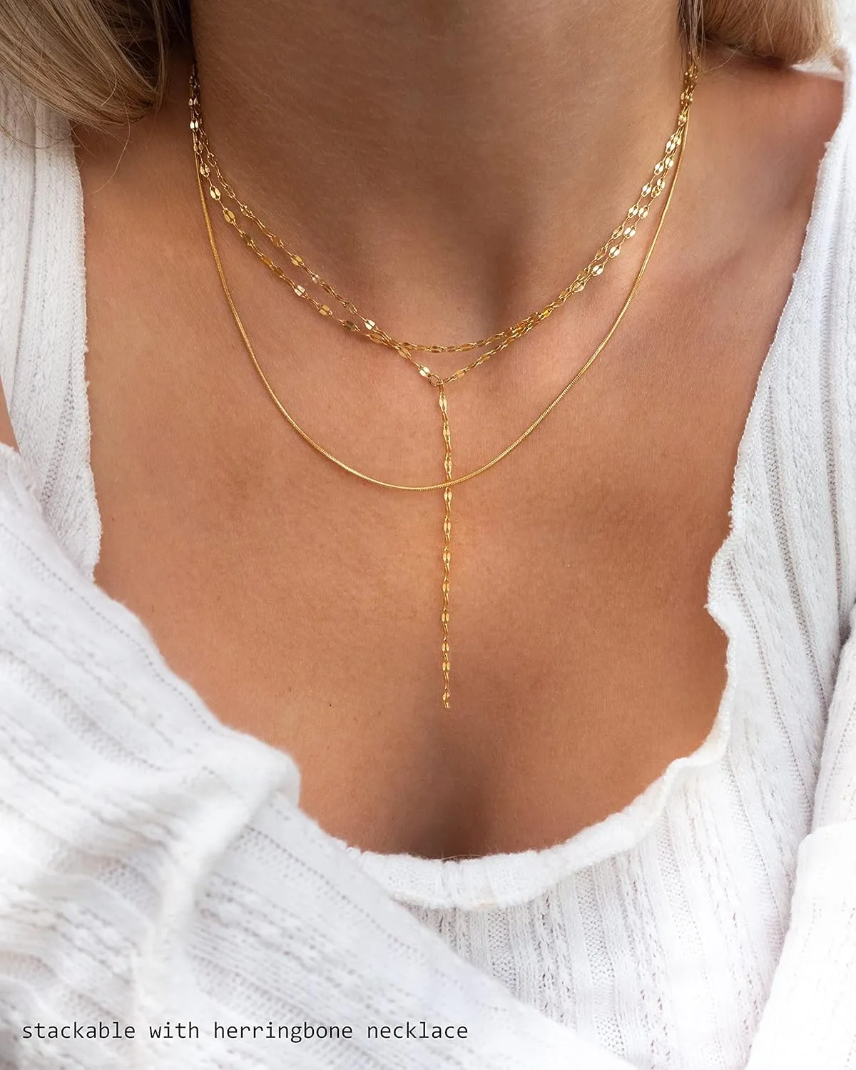 Dainty Gold Necklace for Women, Cute Long Necklace 14K Gold Plated CZ Lips Bead Y Shaped Lariat Necklace Simple Gold Choker Necklace Aesthetic Drop Necklace Trendy Gold Jewelry for Women