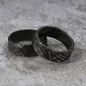 Damascus Steel Ring with Rock Hammer Finish
