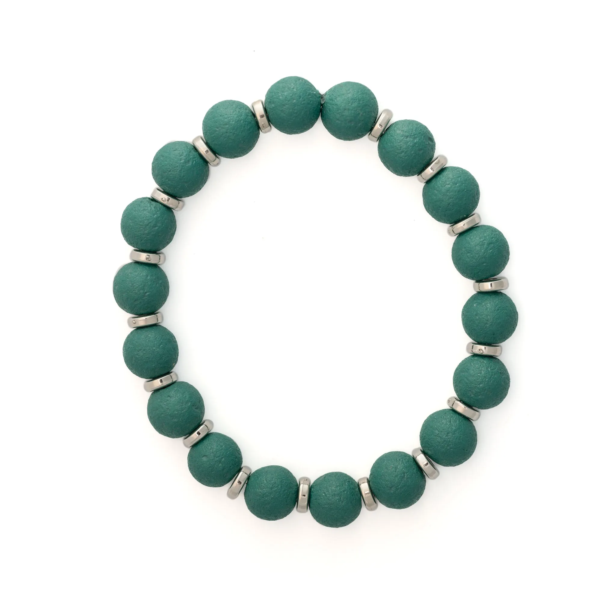 Dark Green Bead w/ Silver Spacer Bracelet