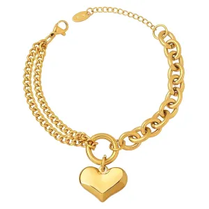 Delicate Heart Charm Bracelet in 18K Gold Plated Steel