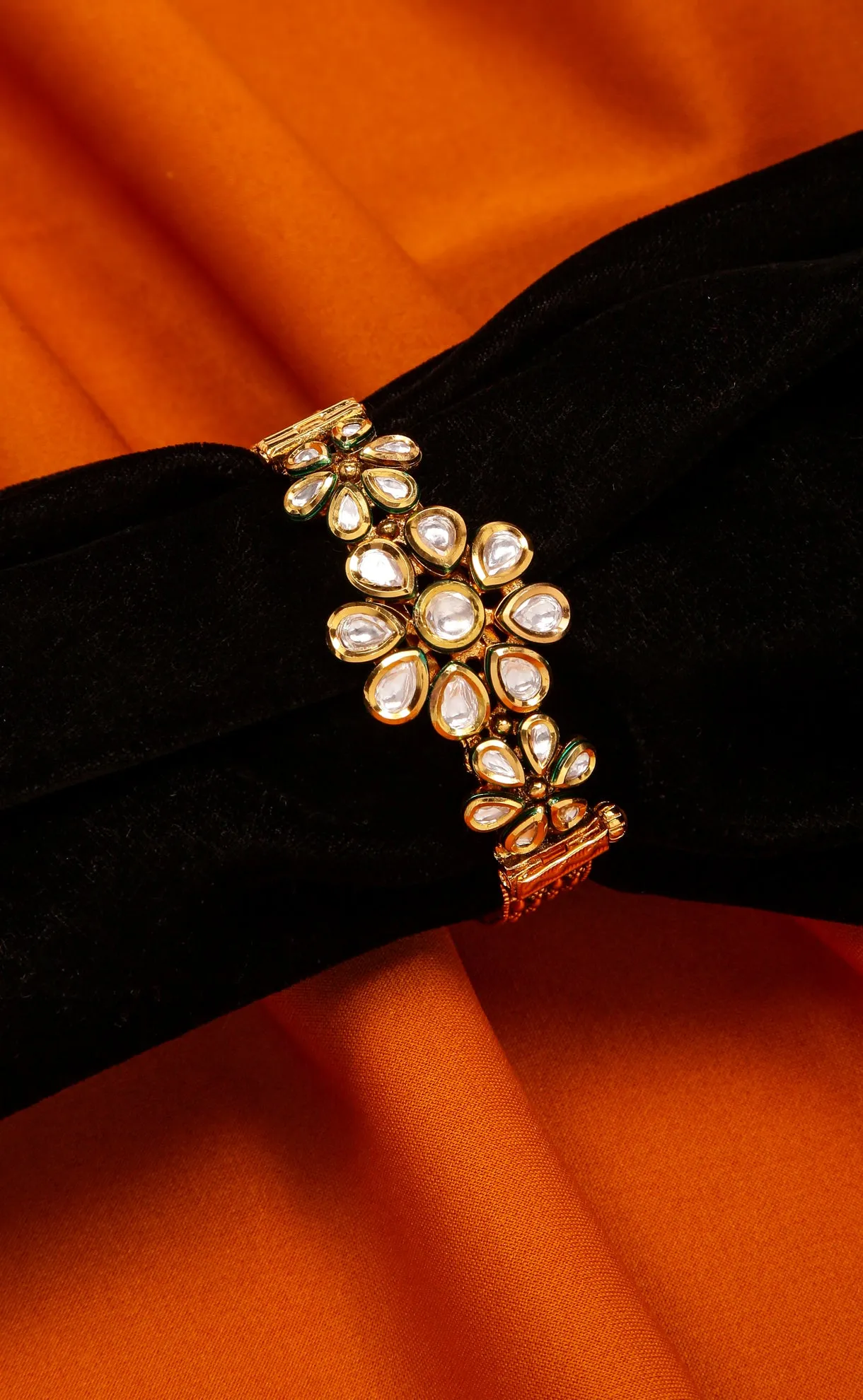 Designer Gold Plated Royal Kundan Openable Bracelet (Design 109)