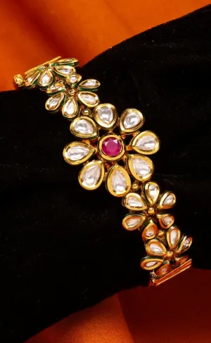 Designer Gold Plated Royal Kundan Openable Bracelet (Design 109)