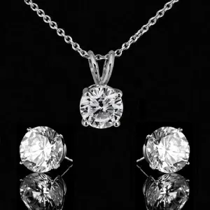 Diamond Veneer Cubic Zirconia Sterling Silver Pendant and Earrings Set