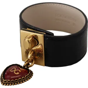 Dolce & Gabbana Elegant Black Leather Gold Detail Bracelet