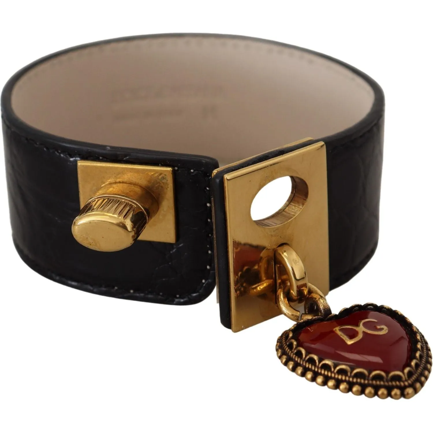 Dolce & Gabbana Elegant Black Leather Gold Detail Bracelet