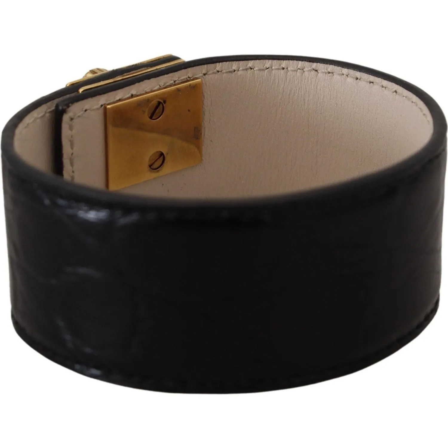 Dolce & Gabbana Elegant Black Leather Gold Detail Bracelet