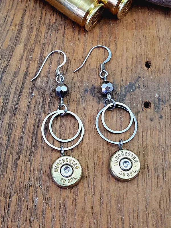 Double Round Fine Stainless Ring Bullet Earrings
