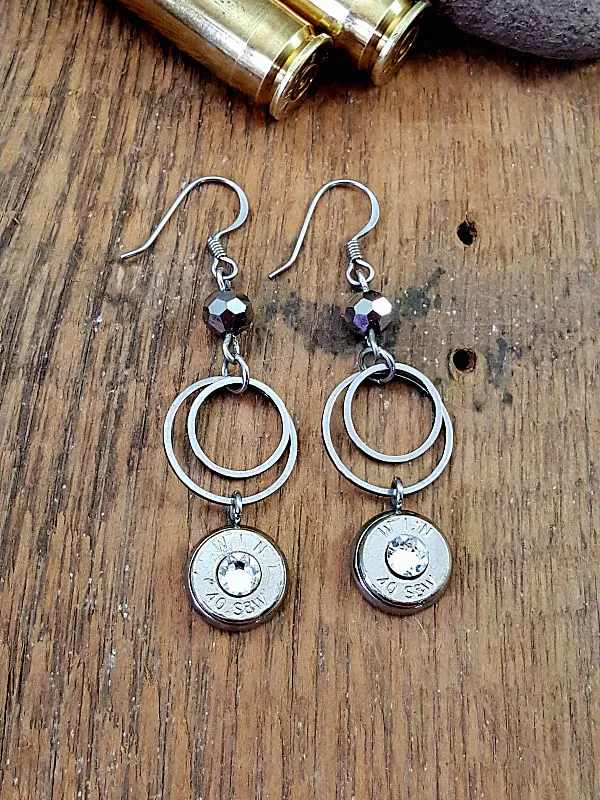 Double Round Fine Stainless Ring Bullet Earrings