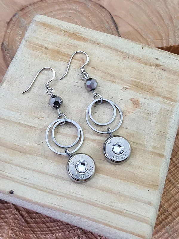 Double Round Fine Stainless Ring Bullet Earrings