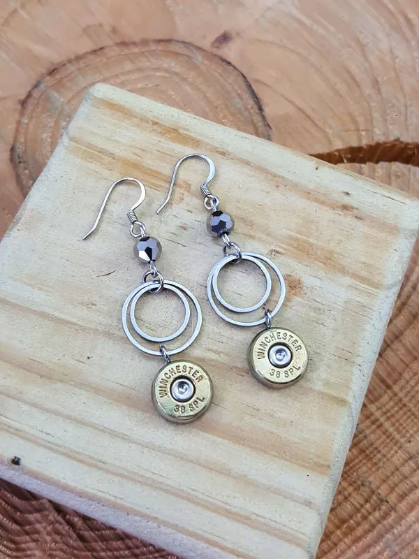 Double Round Fine Stainless Ring Bullet Earrings