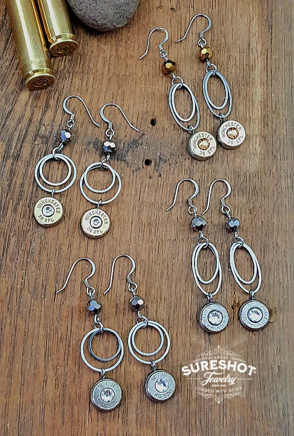 Double Round Fine Stainless Ring Bullet Earrings