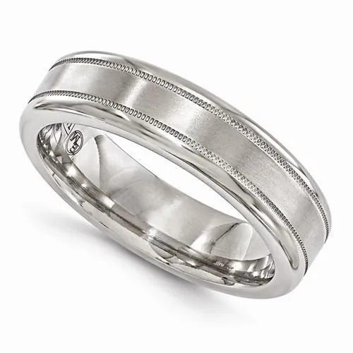 Edward Mirell Titanium Satin & Polished Millgrain Band - 6mm