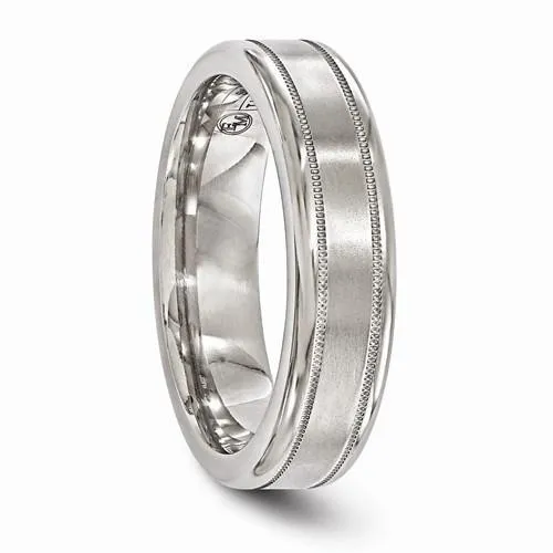 Edward Mirell Titanium Satin & Polished Millgrain Band - 6mm