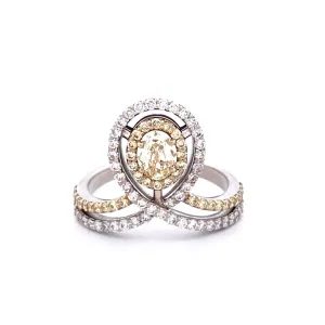 Elegant 18k White Gold Natural Yellow Diamond Ring