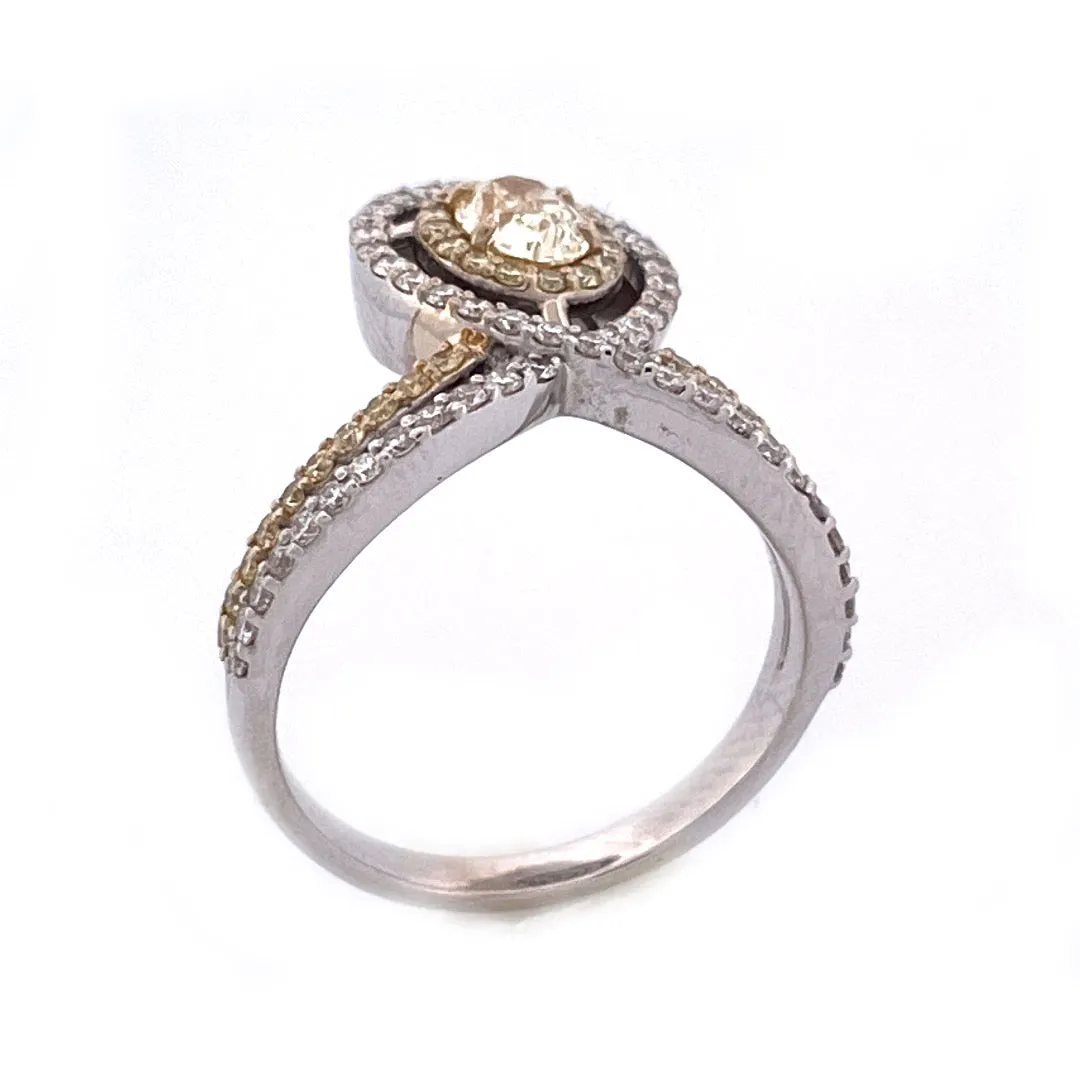 Elegant 18k White Gold Natural Yellow Diamond Ring