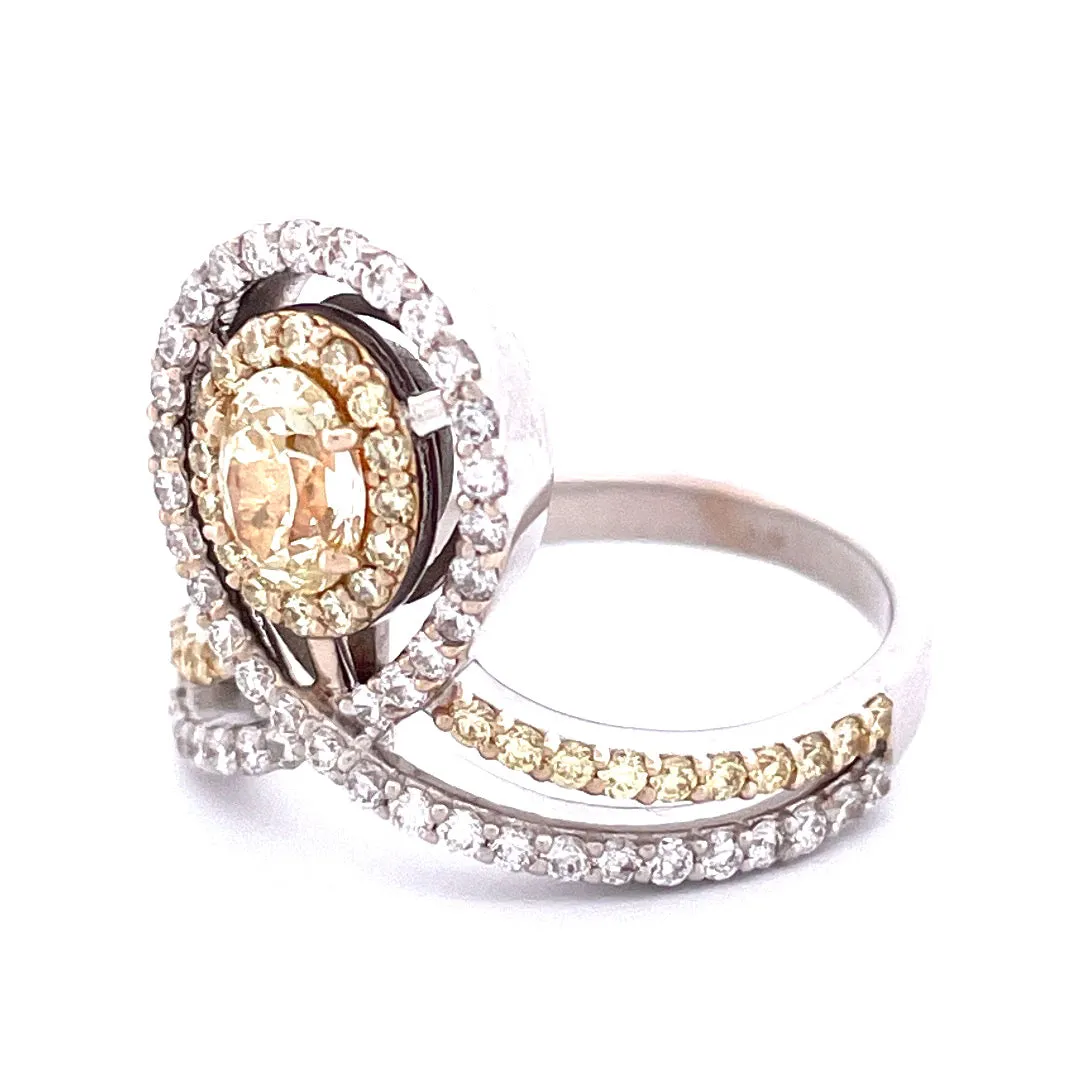 Elegant 18k White Gold Natural Yellow Diamond Ring