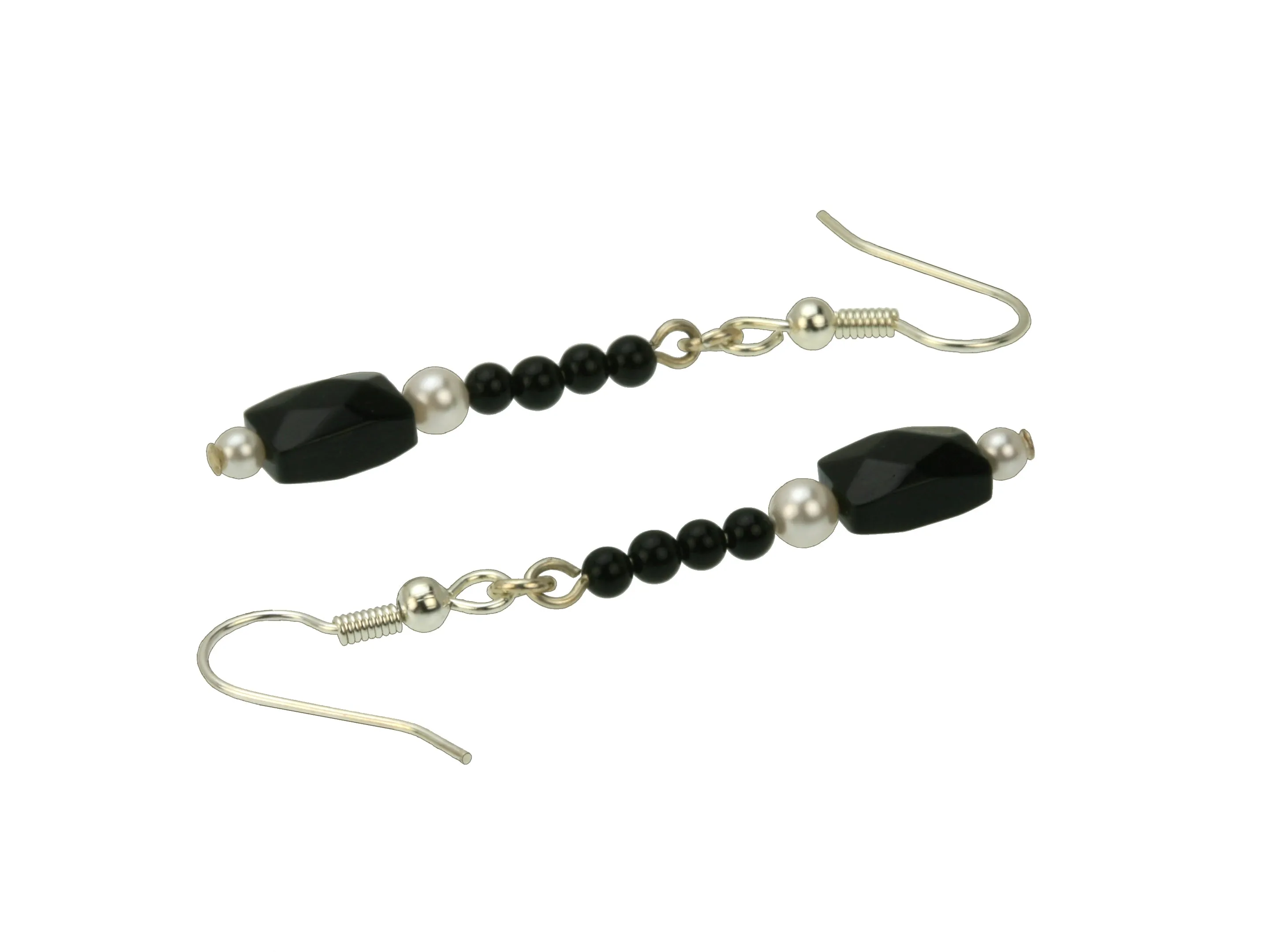 Elegant Black and White Silver Earrings