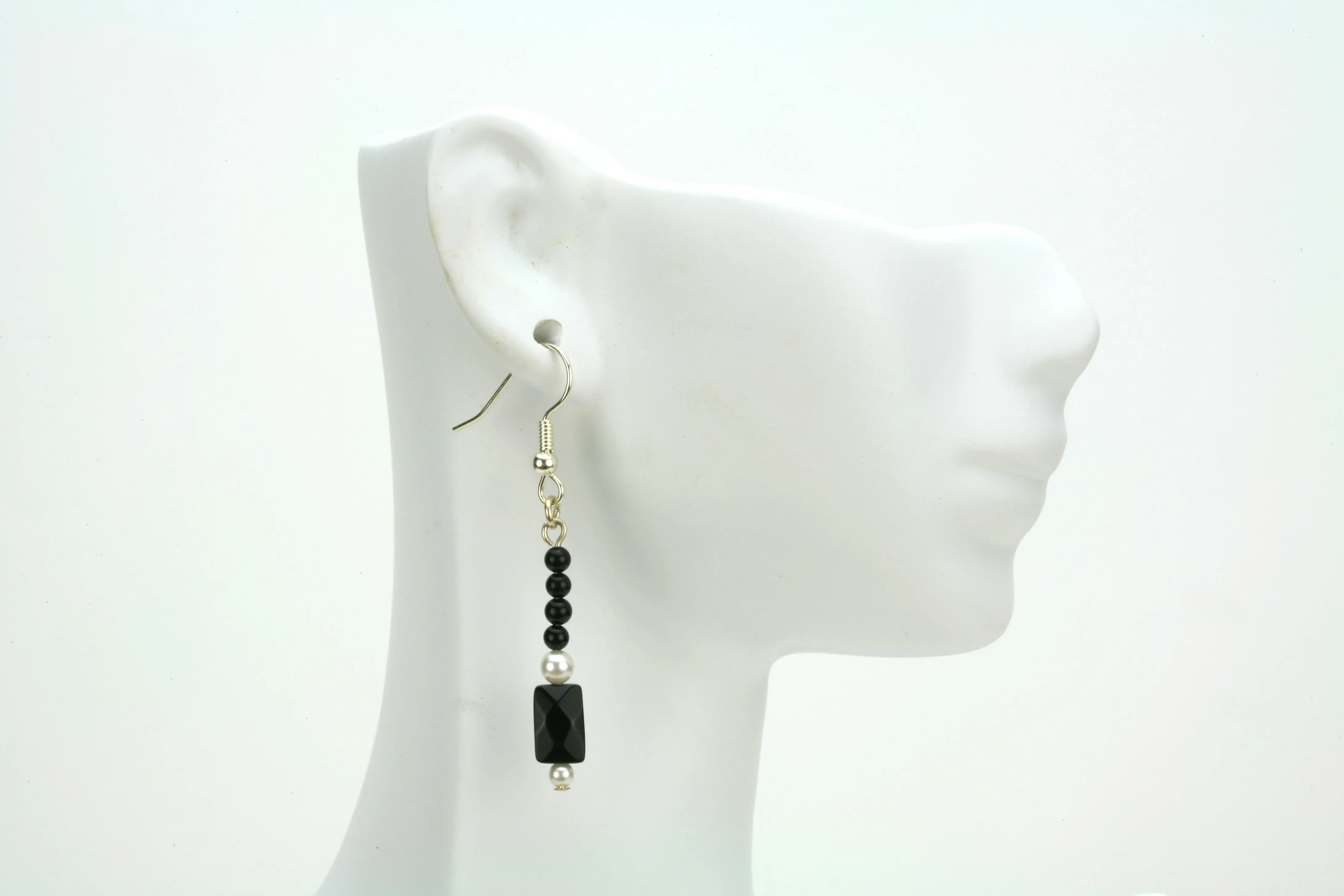 Elegant Black and White Silver Earrings