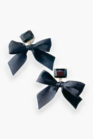 Elegant Black Satin Bow Earrings