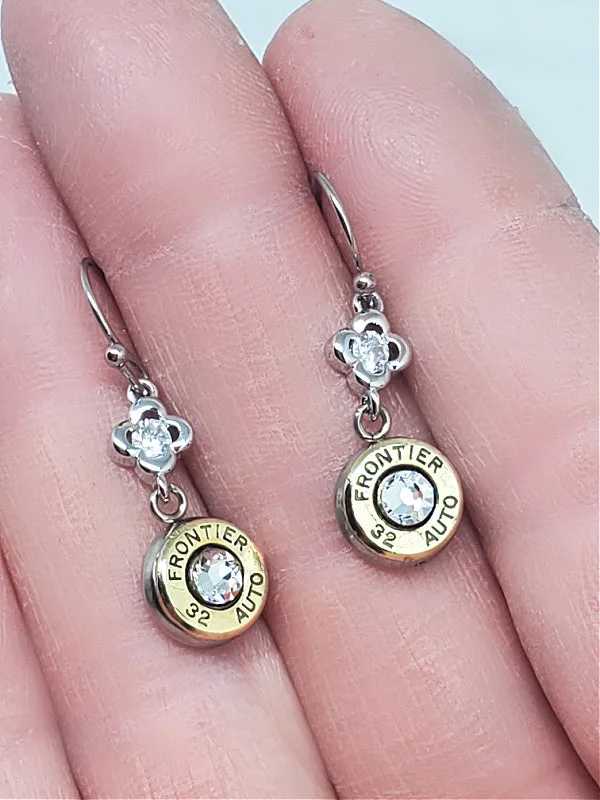 Elegant Diamond Encrusted Silver Bullet Dangle Earrings