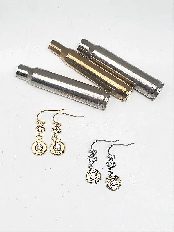 Elegant Diamond Encrusted Silver Bullet Dangle Earrings