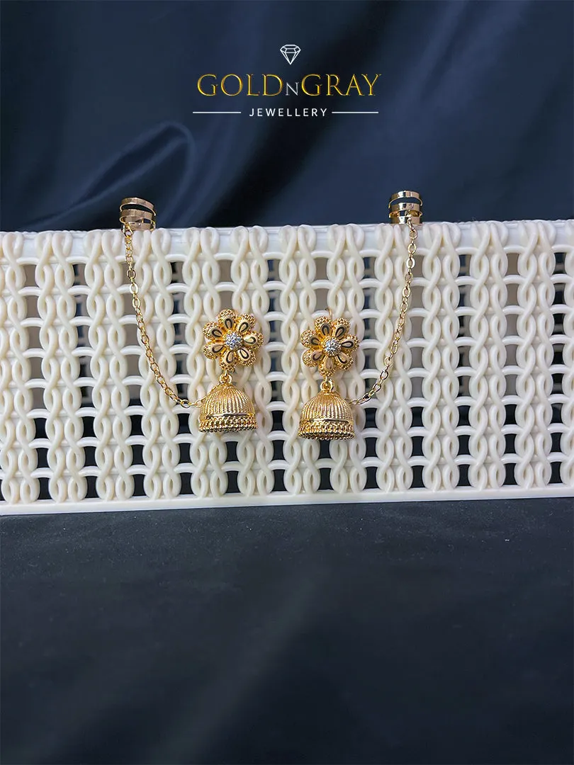 Elegant Gold Jhumka Chain Earrings