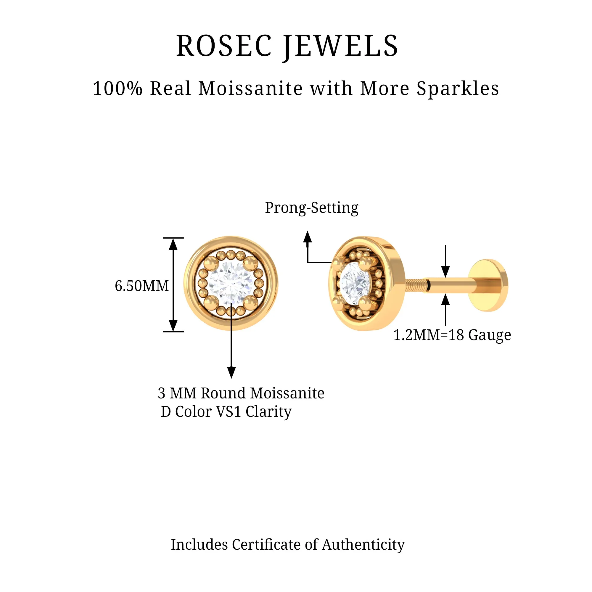 Elegant Moissanite Gold Circle Earring for Helix Piercing