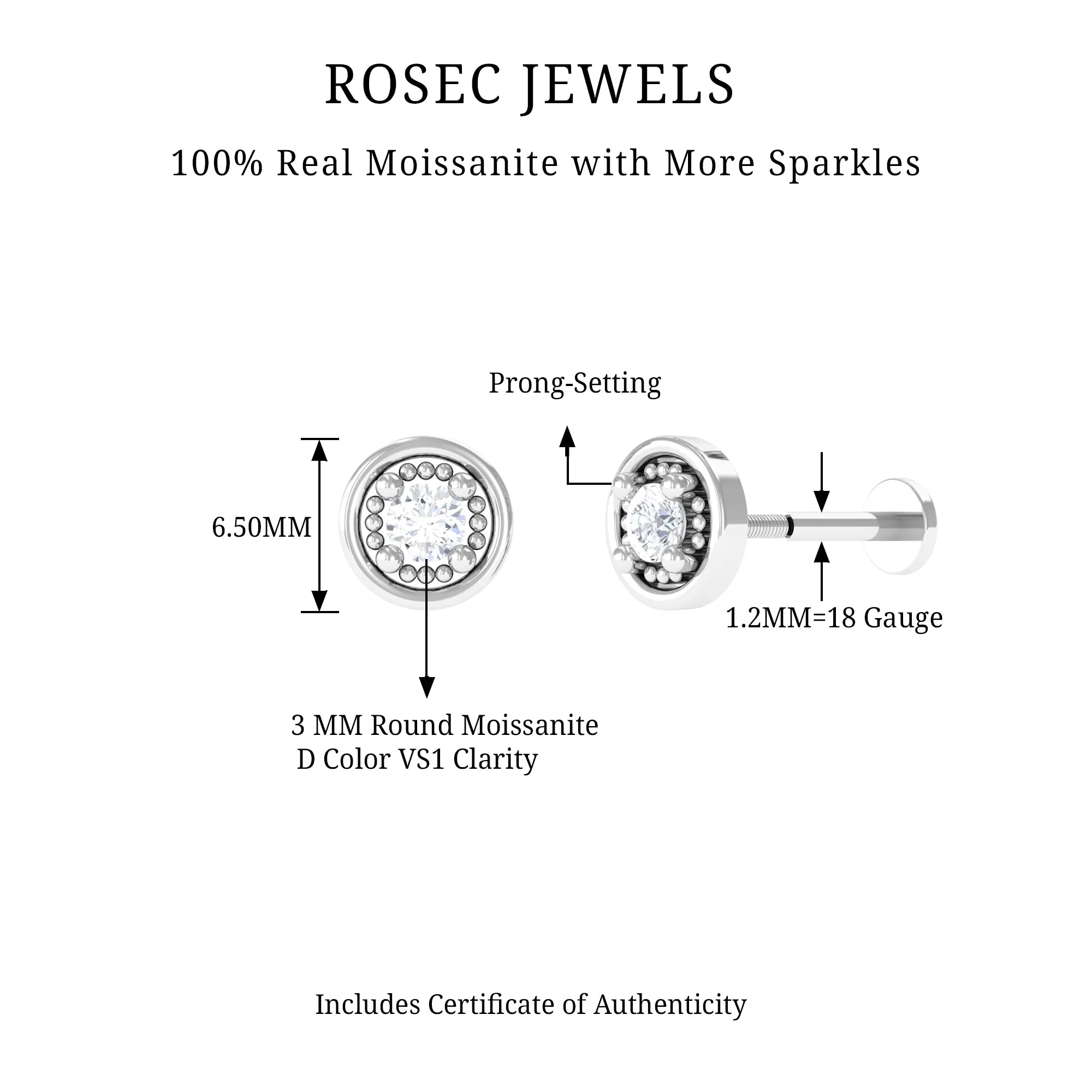 Elegant Moissanite Gold Circle Earring for Helix Piercing
