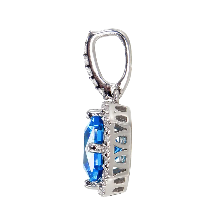Elegant Sparkling Blue Pendant with Halo
