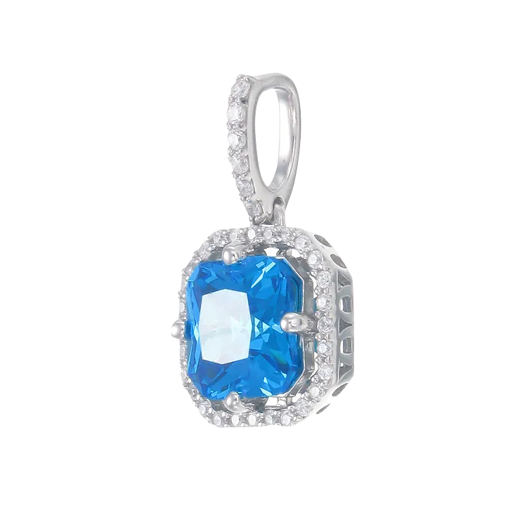 Elegant Sparkling Blue Pendant with Halo