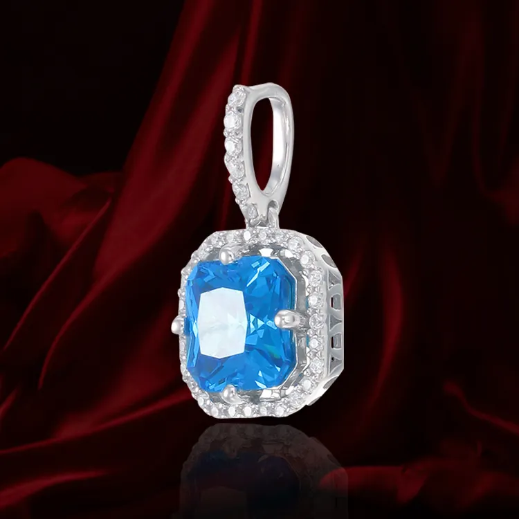 Elegant Sparkling Blue Pendant with Halo