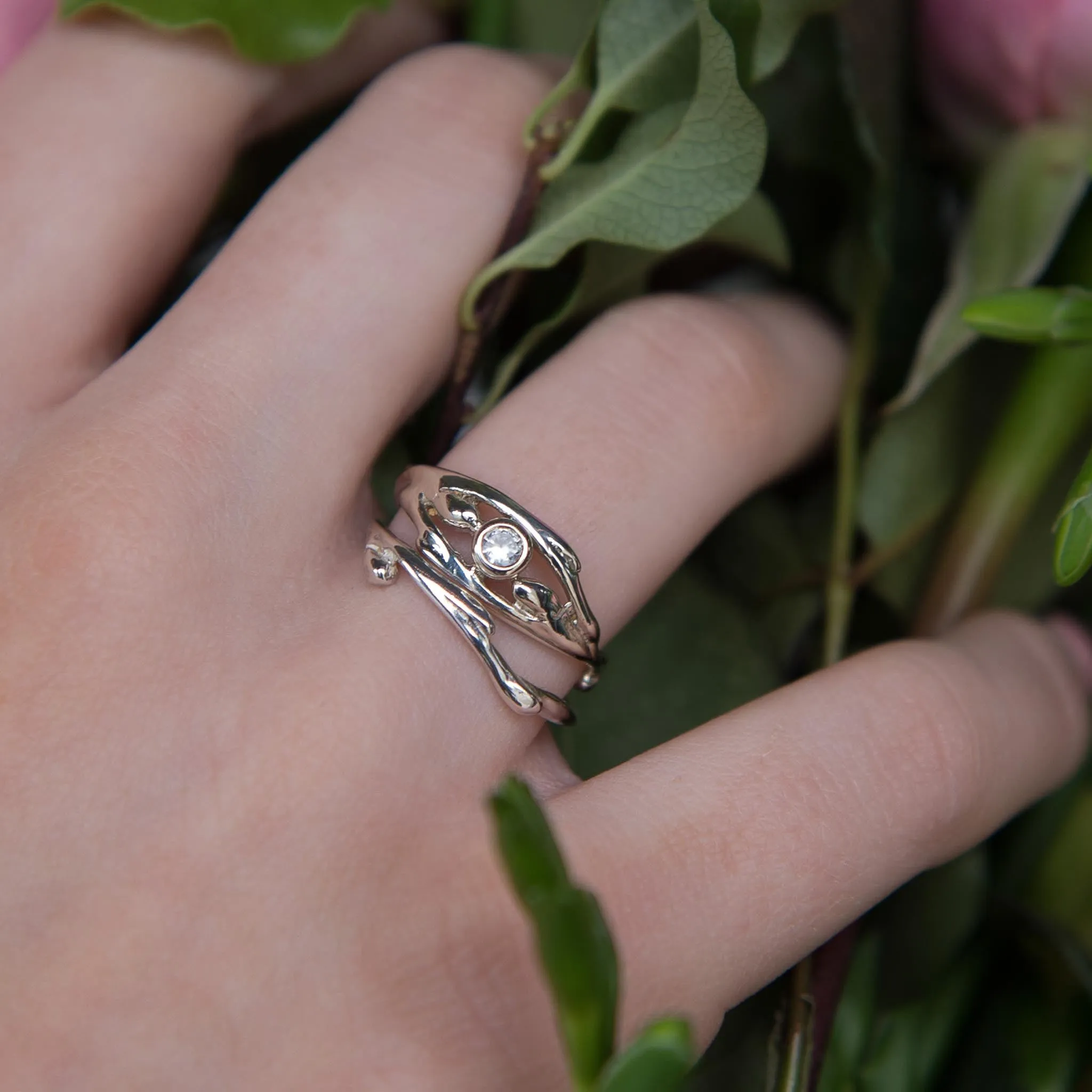 Entwined Silver White Sapphire Ring
