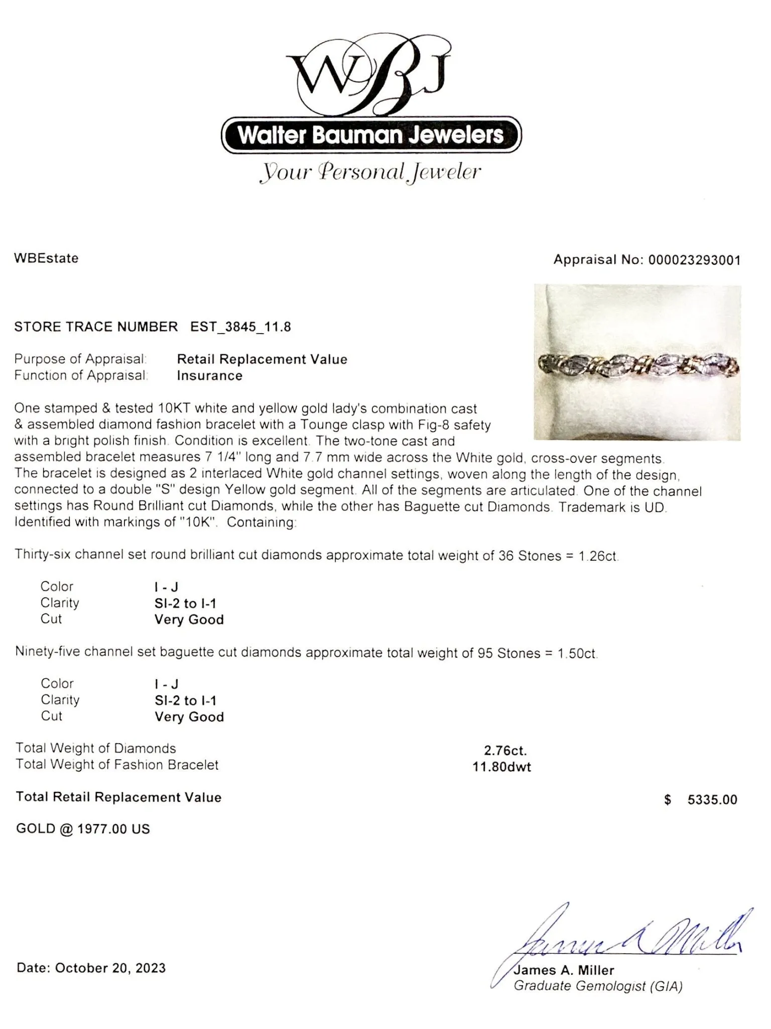 Estate 10K TT Gold 2.76ctw I-J/SI1-I1 Diamond Bracelet