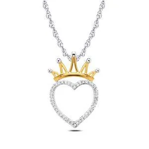 EternalDia 1/6 cttw Round Diamond Heart with Crown Pendant Necklace in 10k White Gold. (IJ, I2/I3) 18''