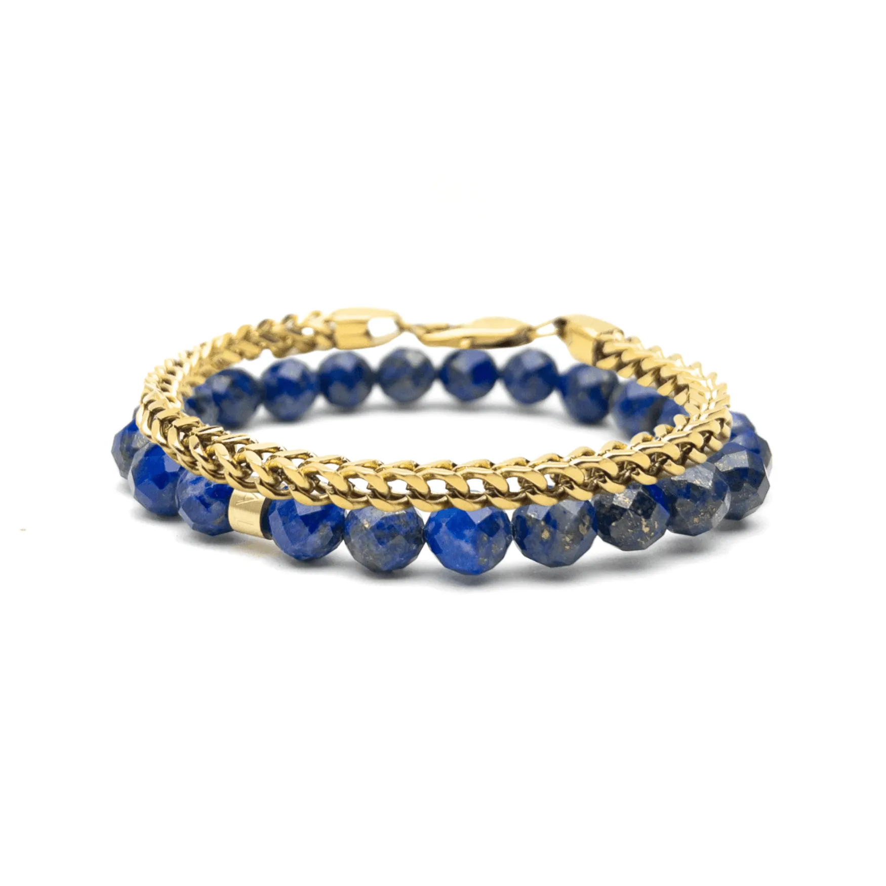 Faceted Lapis Lazuli And Gold-Plated Franco Chain Bracelet Stack