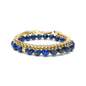 Faceted Lapis Lazuli And Gold-Plated Franco Chain Bracelet Stack