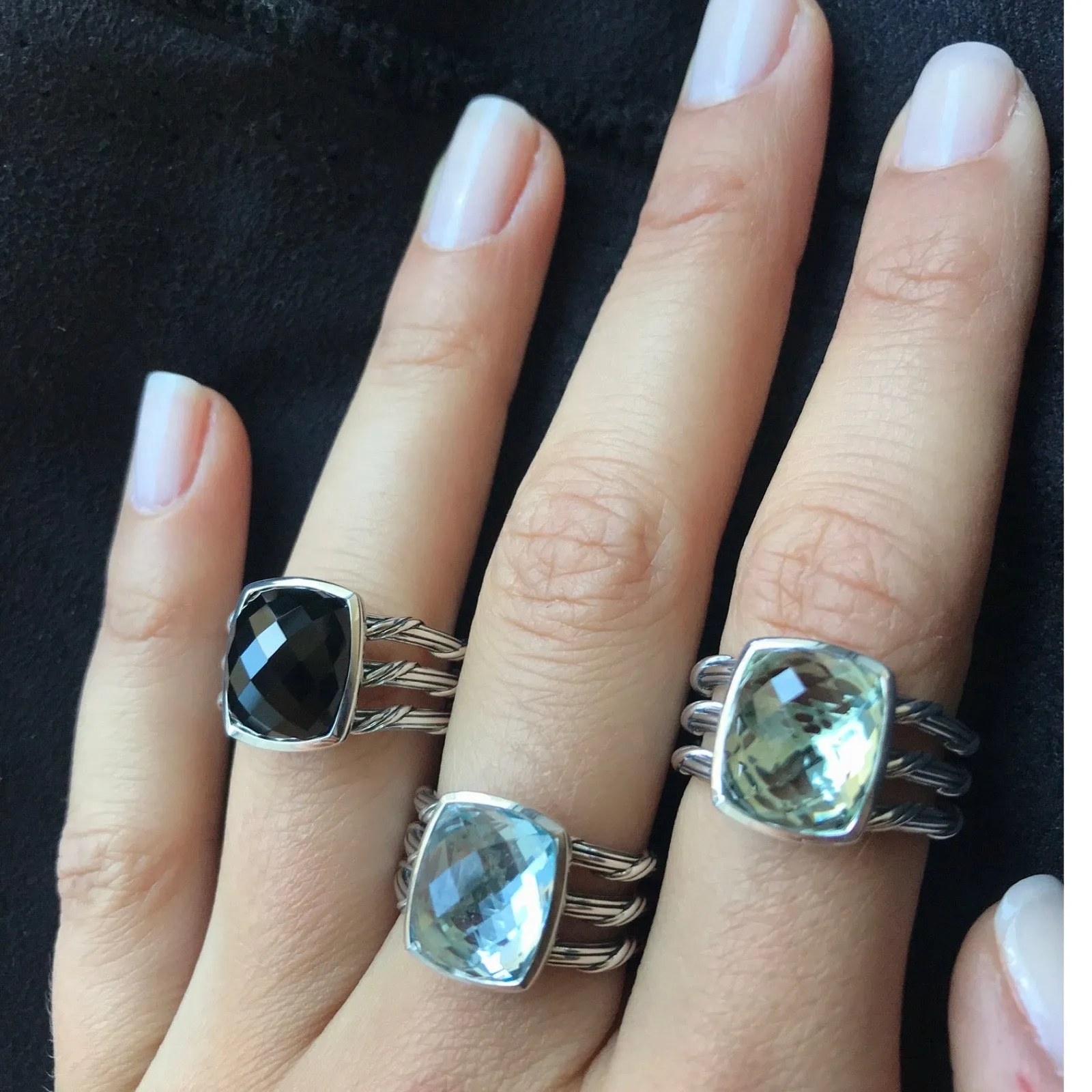 Fantasies Black Onyx 3 Row Cocktail Ring in sterling silver
