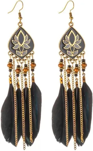 Feather Black Punk Vintage Long Tassel Bohemian Earrings