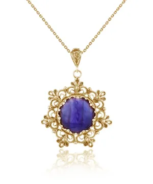 Filigree Gold Plated Silver Flower Amethyst Gemstone Woman Pendant Necklace