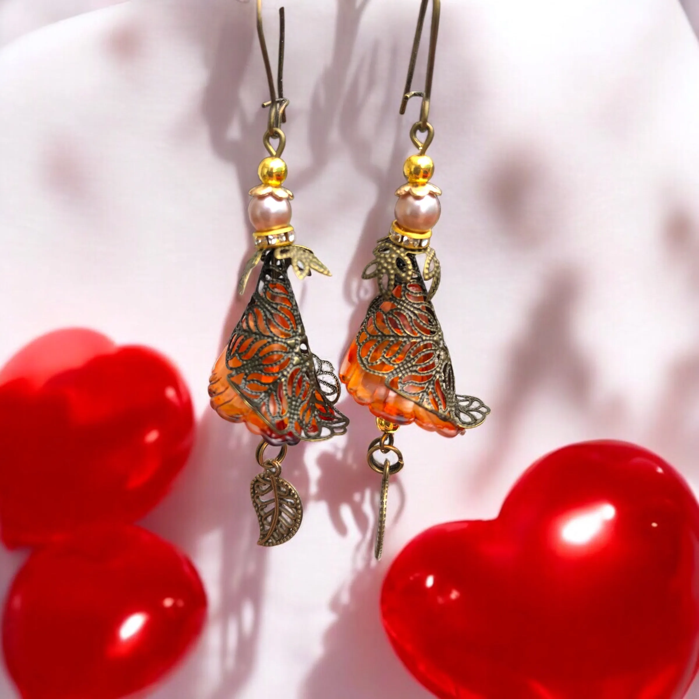 Frilly Orange Bohemian Bloom Earrings