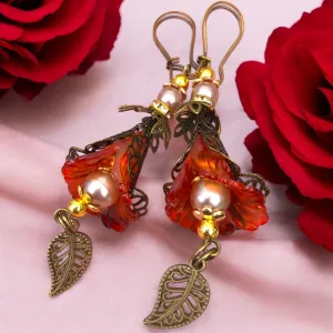 Frilly Orange Bohemian Bloom Earrings