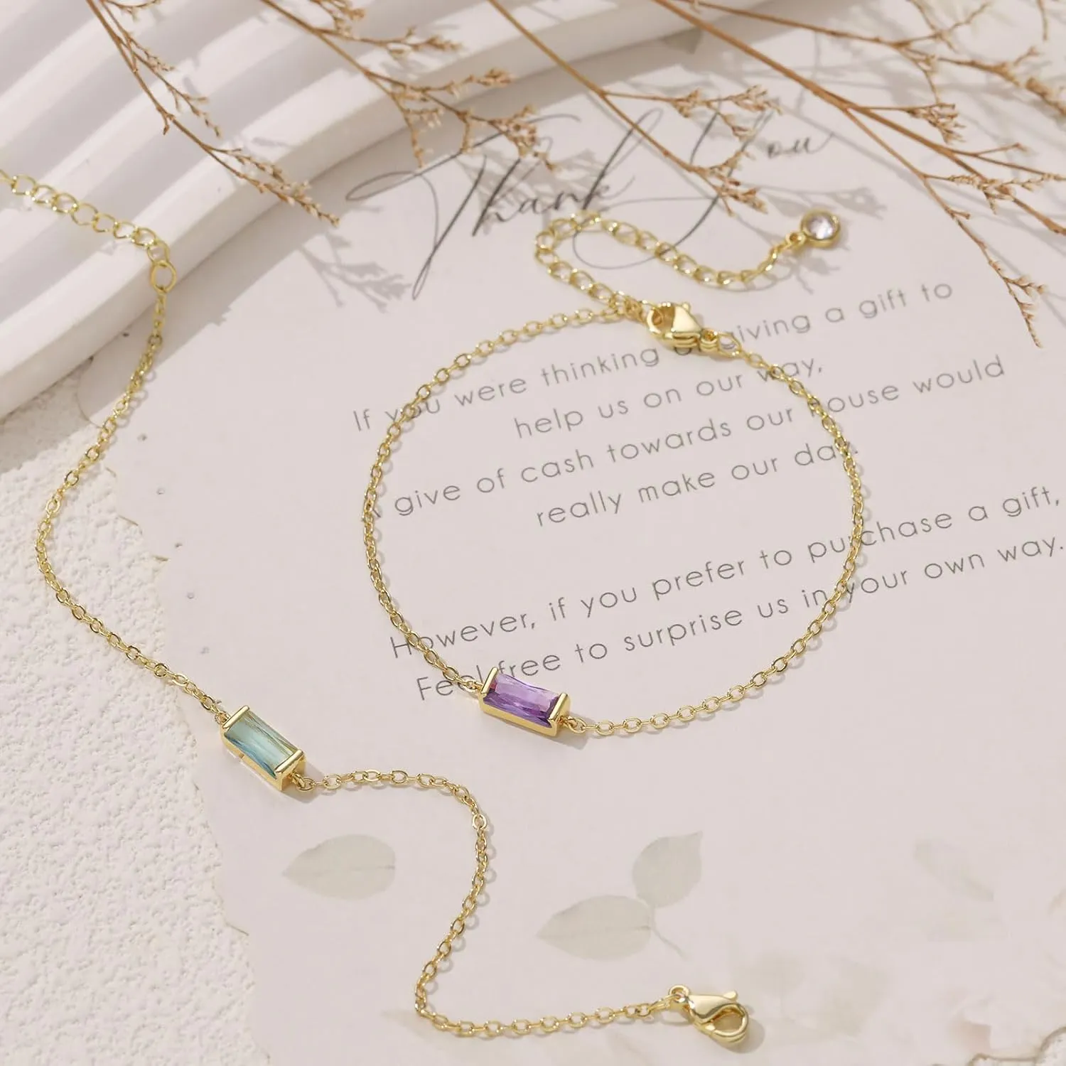 FUNEIA Birthstone Gold Bracelets for Women Non Tarnish Trendy Dainty 14K Gold Plated Bracelet Stack Stackable Blue Green May Emerald Friendship Bracelets Jewelry Gifts for Mom Best Friend