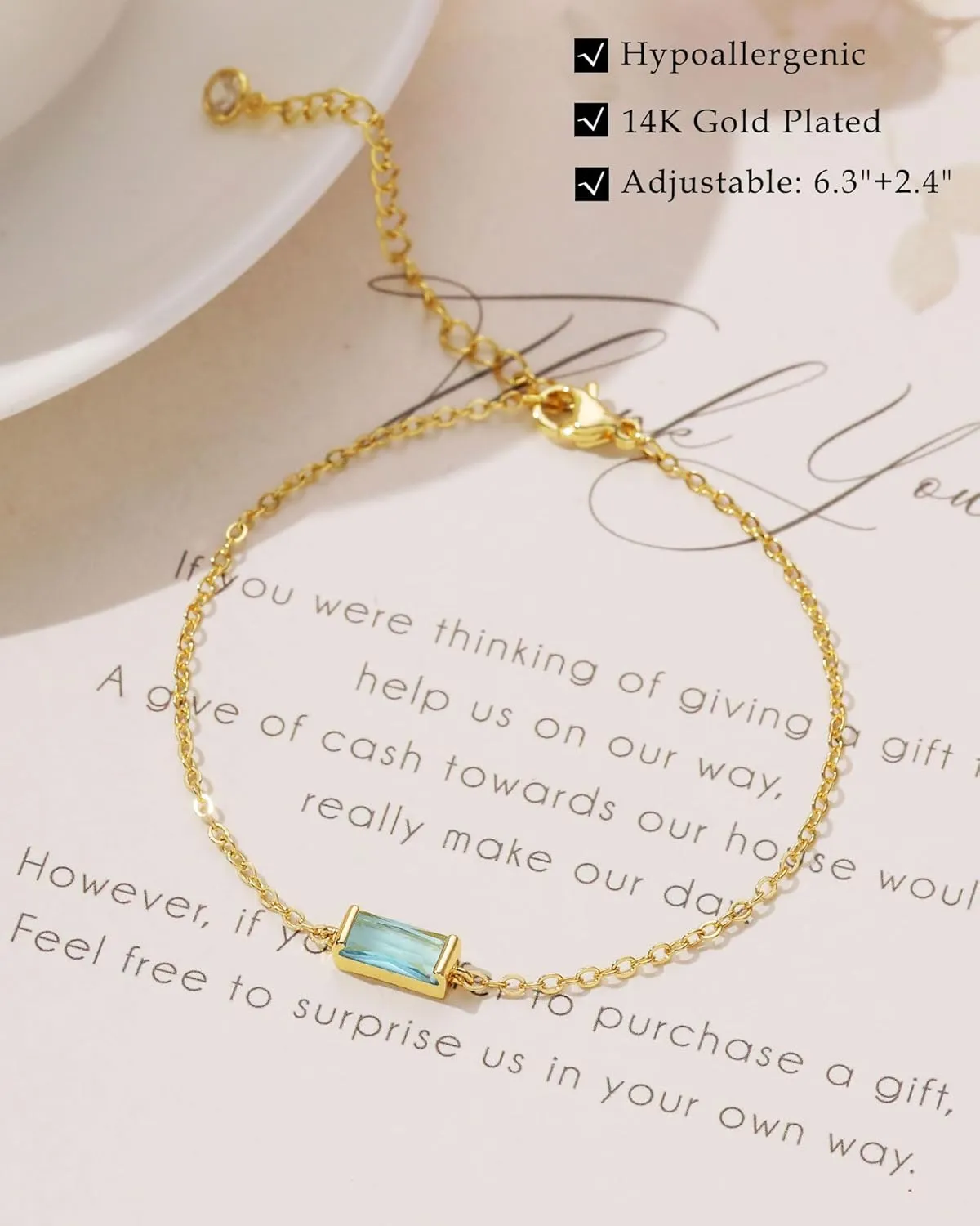 FUNEIA Birthstone Gold Bracelets for Women Non Tarnish Trendy Dainty 14K Gold Plated Bracelet Stack Stackable Blue Green May Emerald Friendship Bracelets Jewelry Gifts for Mom Best Friend