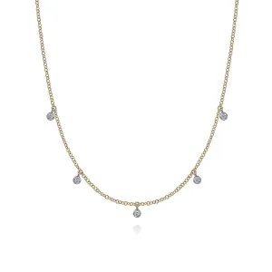 Gabriel & Co | 14K Yellow-White Gold Diamond Stations Droplet Necklace