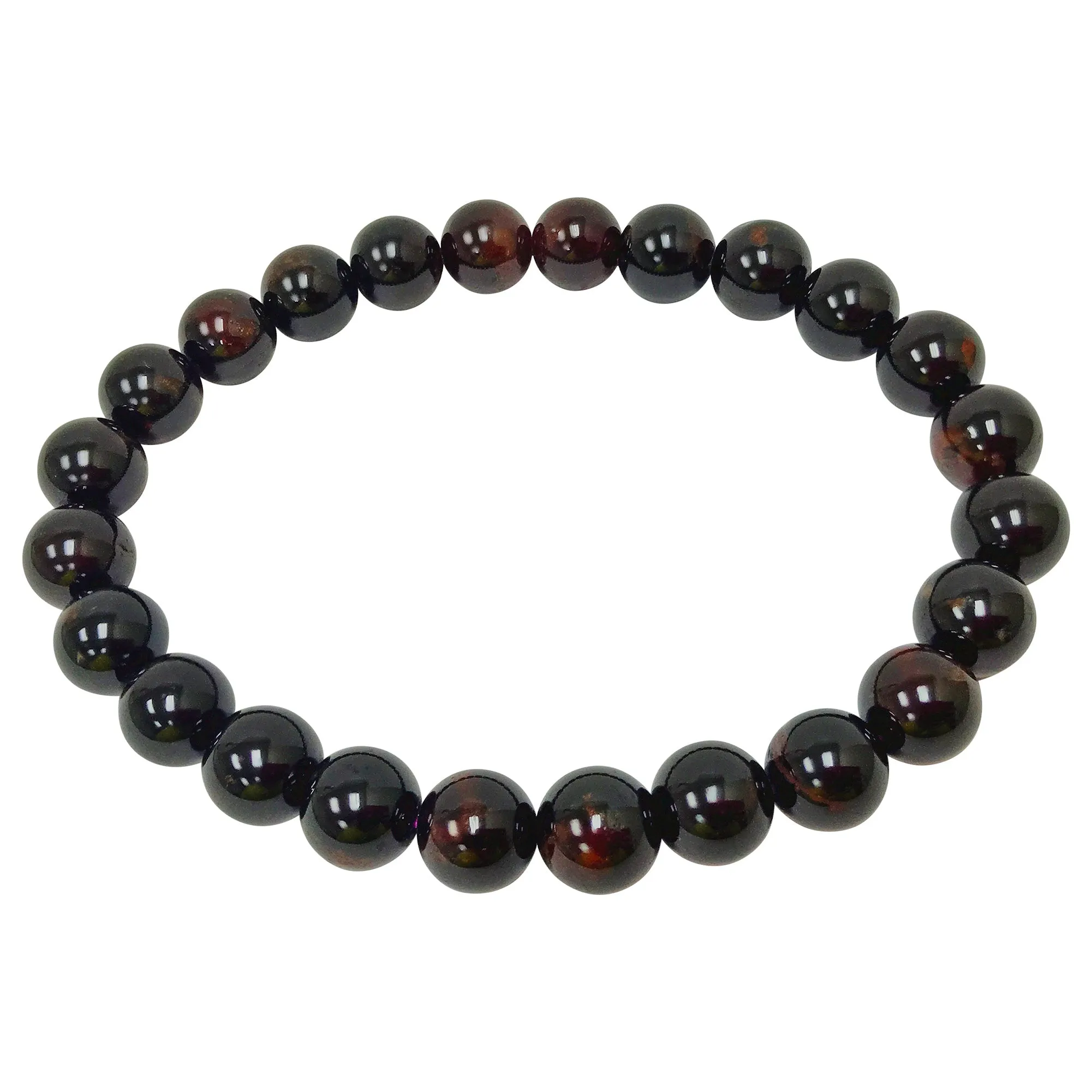 Garnet Gemstone 8mm Round Bead Unisex Stretch Bracelet