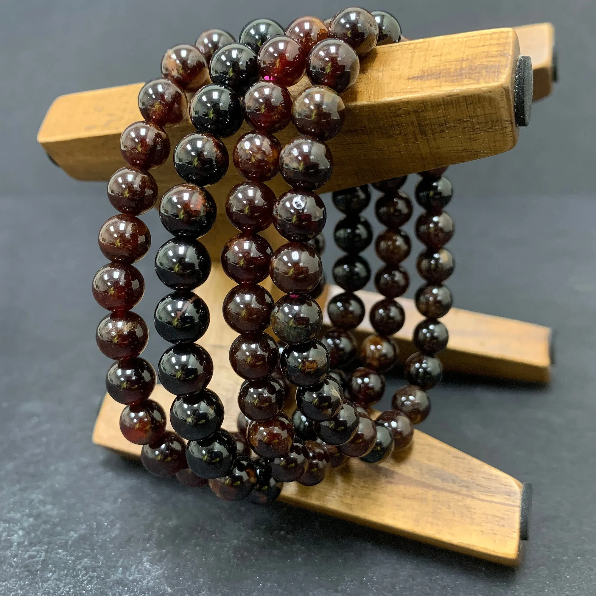 Garnet Gemstone 8mm Round Bead Unisex Stretch Bracelet